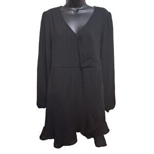 SO Dress Size Large Basic Black Wrap Mini Dress Witchy Goth Minimalist